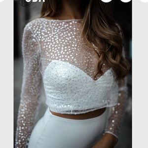 New Mermaid Sequin Beaded Bridal Wedding Top W/ Buttons Size M Fit-Small